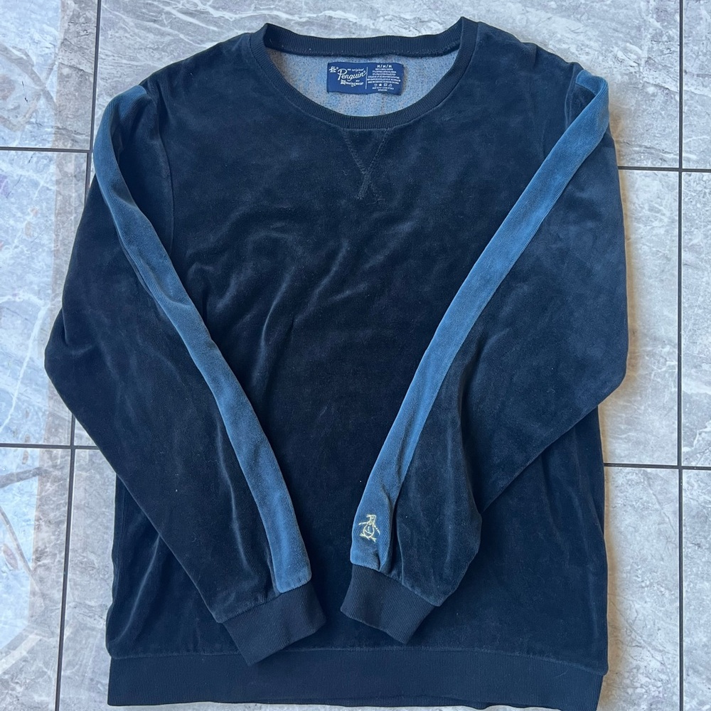 Original Penguin By Munsingwear Mens Black Long Sleeve Sweater Cotton Velour M